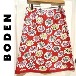 NWOT Boden Red Floral Print A-Line Skirt Preppy Casual British Style Size 8